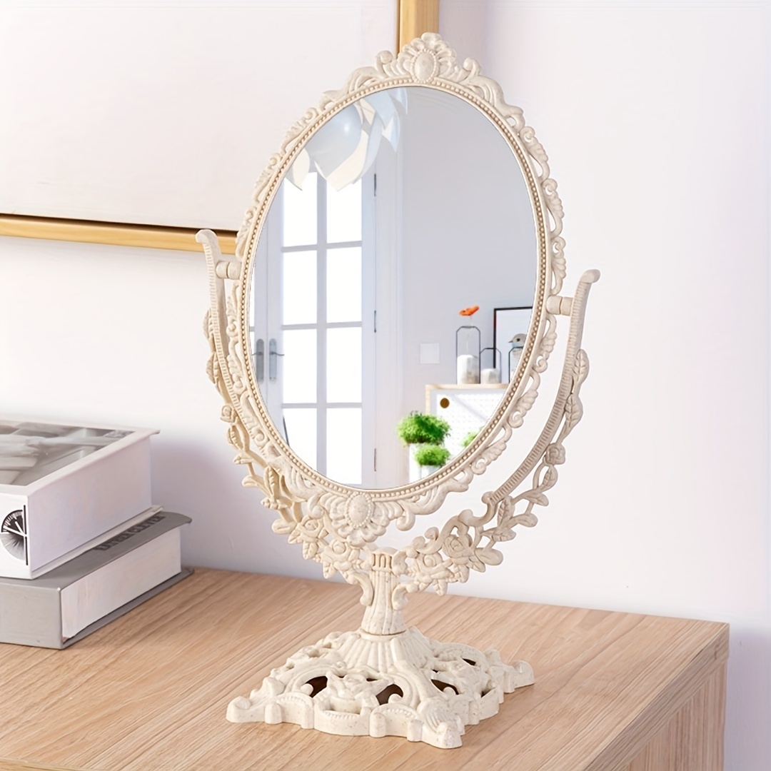 Espejo de mano vintage con asa, espejo de maquillaje, espejo de viaje  (ovalado, oro rosa)