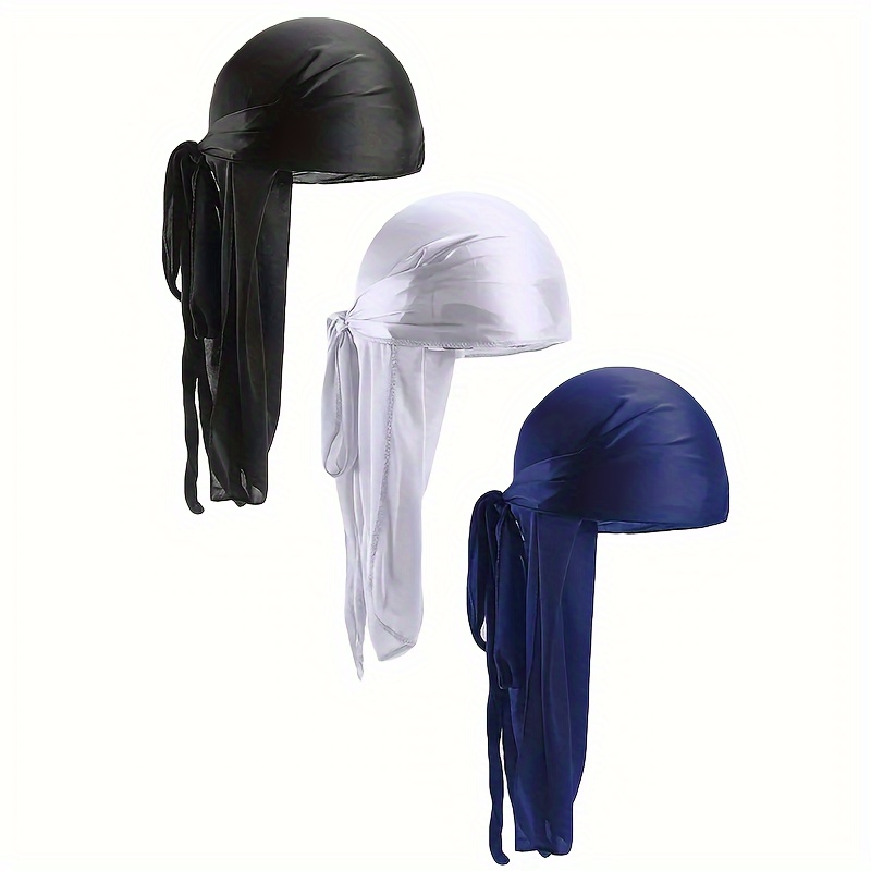 

3pcs/set Unisex Head Scarf Stretchy Satin Head Wrap Silky Bandana Beanie Pre Tied Durag Turban Cap Cap Headbands For Women Men - Bathroom Accessories