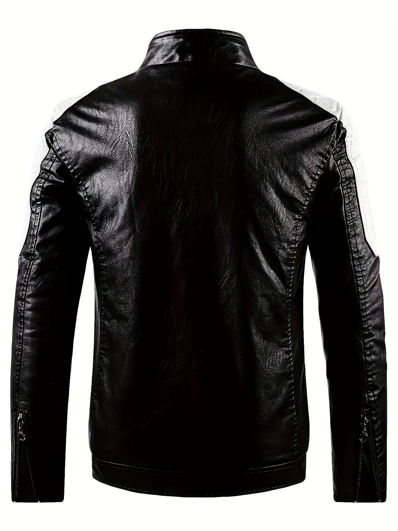 mens color block pu leather jacket casual stand collar zip up motorcycle jacket for outdoor riding 1