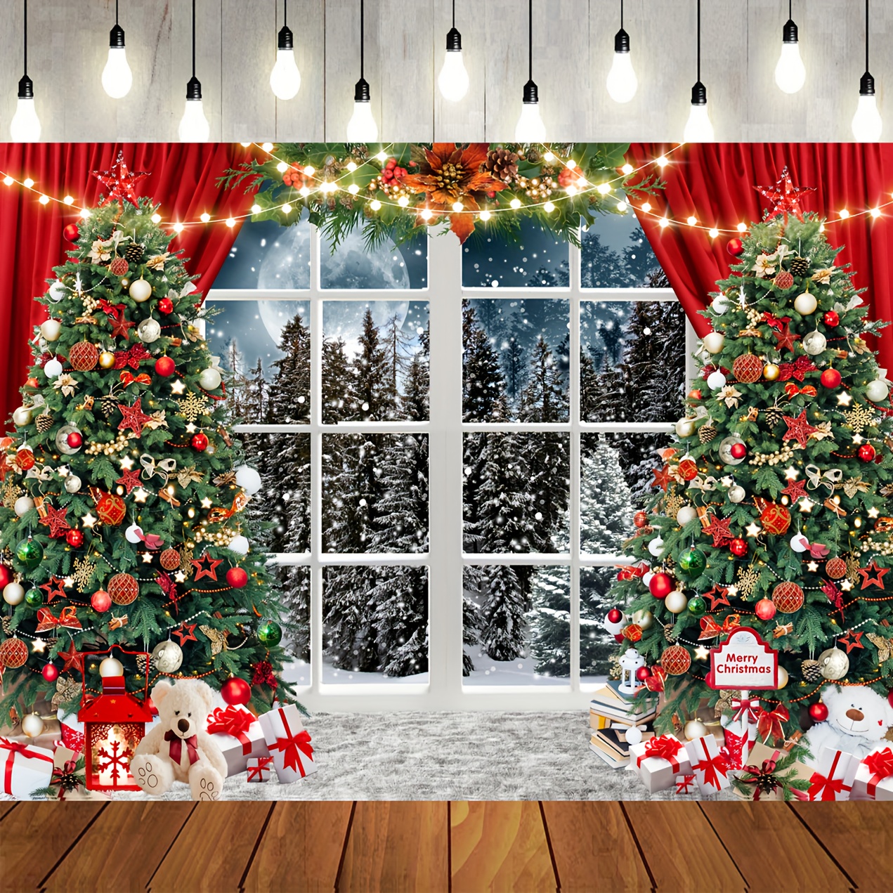 Christmas Photography Backdrop Winter Christmas Window - Temu