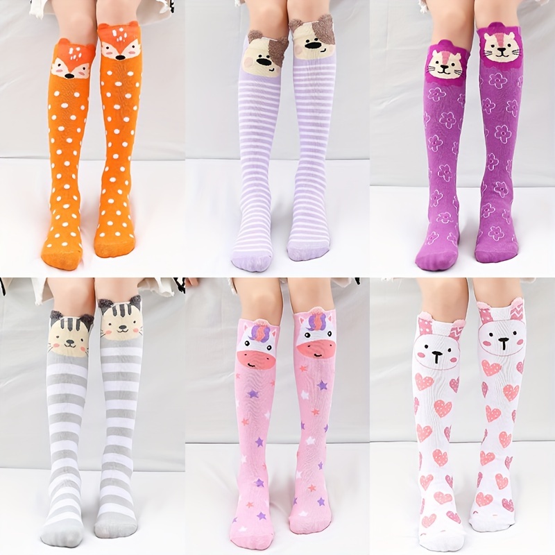 Girl's Cartoon Cute Animal Striped Pattern Knee High Socks - Temu