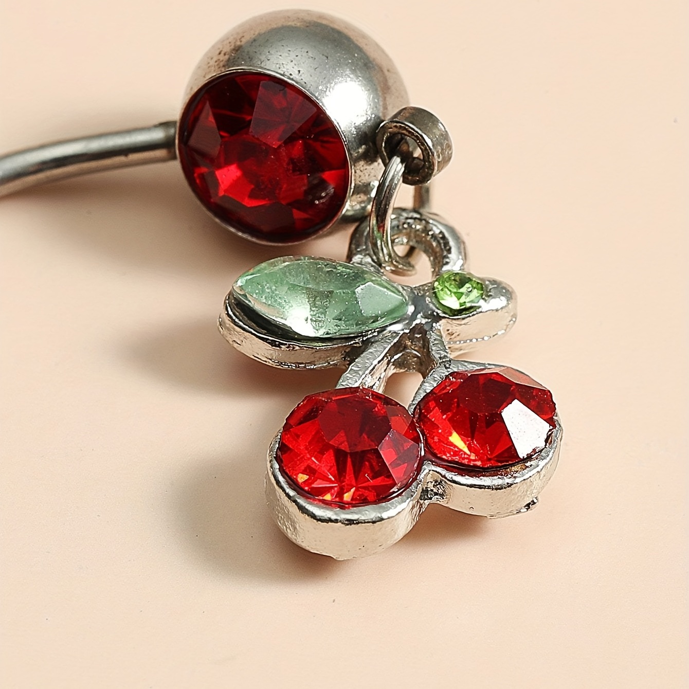 Cherry Rhinestone Stainless Steel Navel Ring Belly Button Ring