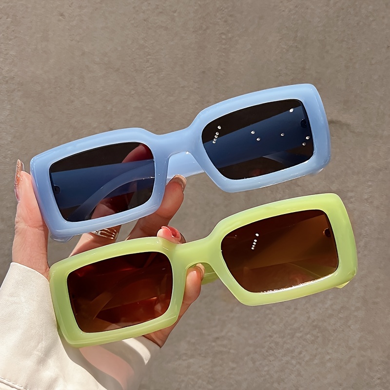 Boho Rectangle Sunglasses Gradient Candy Shades UV400 Sunscreen Glasses