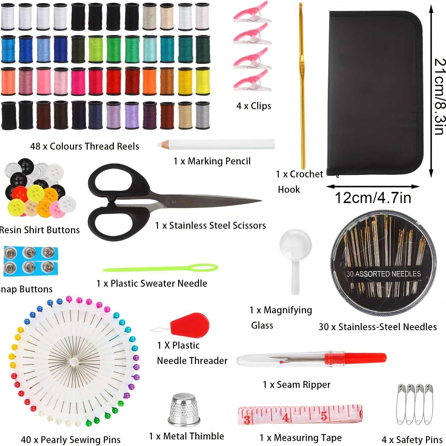 172 Pcs Adults Needle & Thread Sewing Kit Portable Basic Sewing Repair Kits