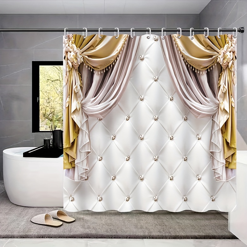 Cortina de ducha dorada con ganchos, cortina de ducha de tela impermeable,  decoración de baño y tema moderno y clásico de 70 pulgadas 2024 - $13.99