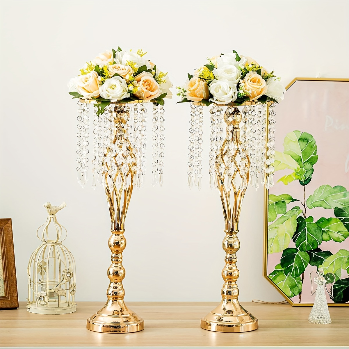 1個、フラワースタンド金属花瓶、結婚式のテーブルセンターピース、小さなテーブルセンターピース、結婚記念日、披露宴、お祝いフラワーアレンジメント、ダイニングテーブル、西洋クラシックホームデコレーション用。