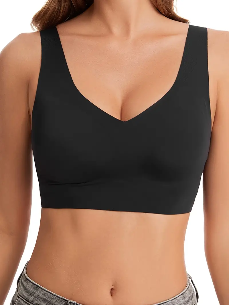 Women's Invisible Wireless Bra Push Up Sports Bras For Women High Support  No Show V-Neck Sporty Bralettes
