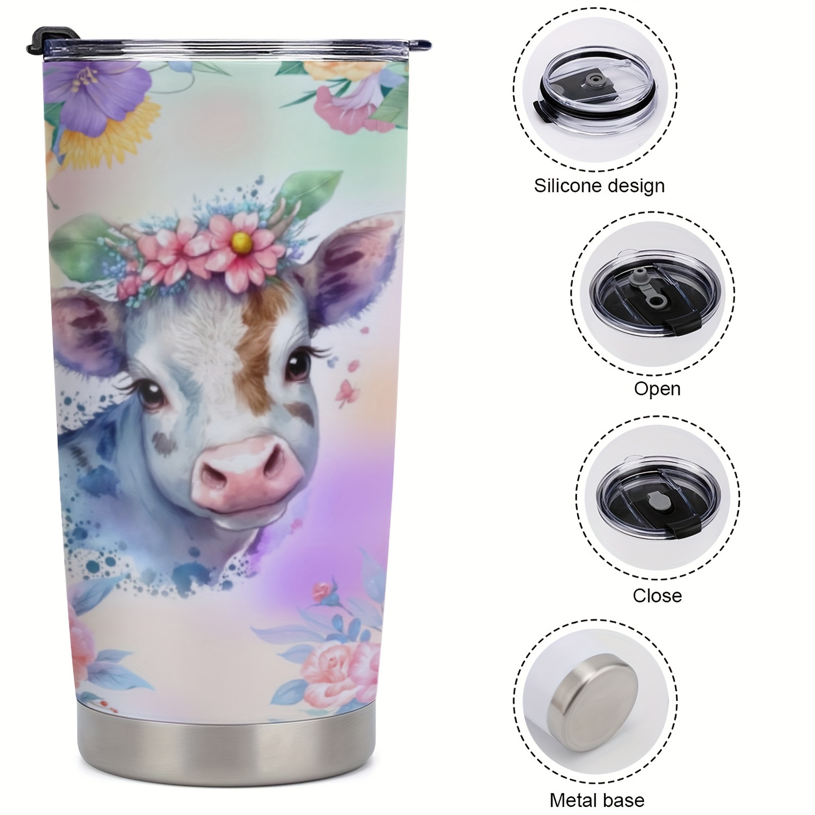 Highland Cow with Flowers 20 oz insulated tumbler with lid and straw