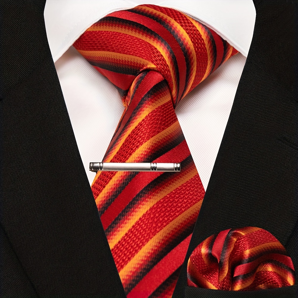3pcs Striped Tie And Pocket Square Set for Men