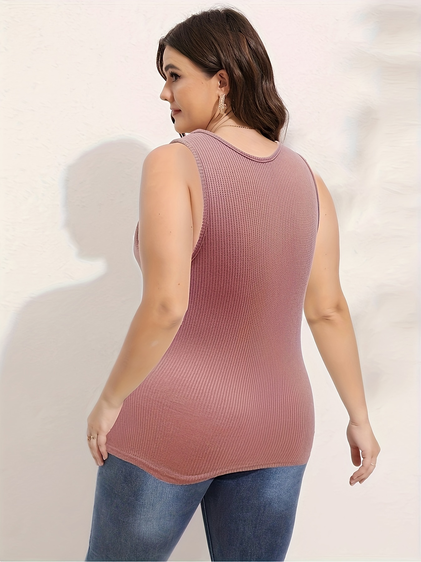 Women's Plus Size 2x2 Rib Henley Tank Top