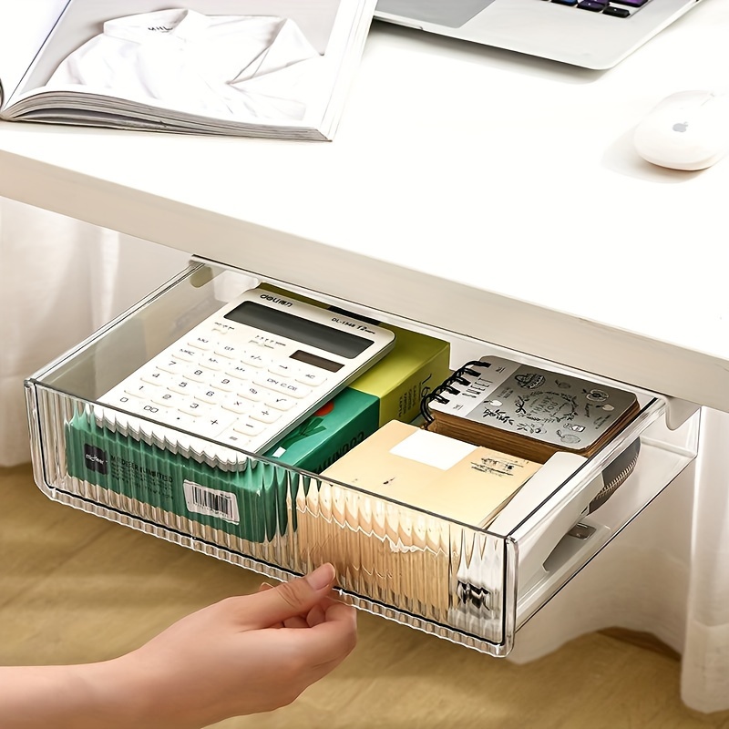 1pc Kunststoff-Unter-Desk-Aufbewahrungsbox, Unsichtbare  Schubladen-Art-Aufbewahrungsbox, Bürobedarf Schreibwaren Finishing  Organizer, Workstation