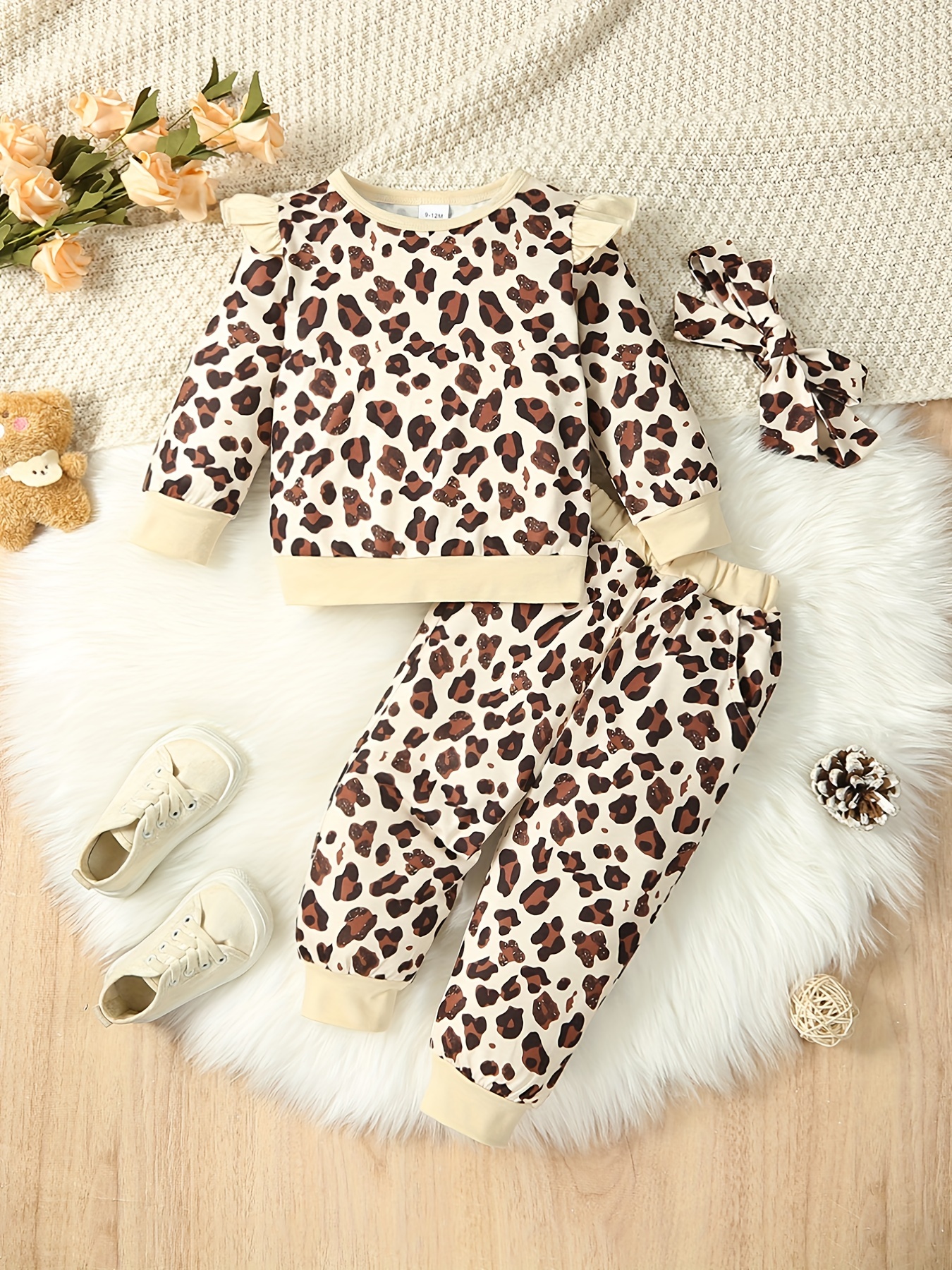 Baby Girl Letter Print Black Long-sleeve Splicing Leopard Mesh Dress