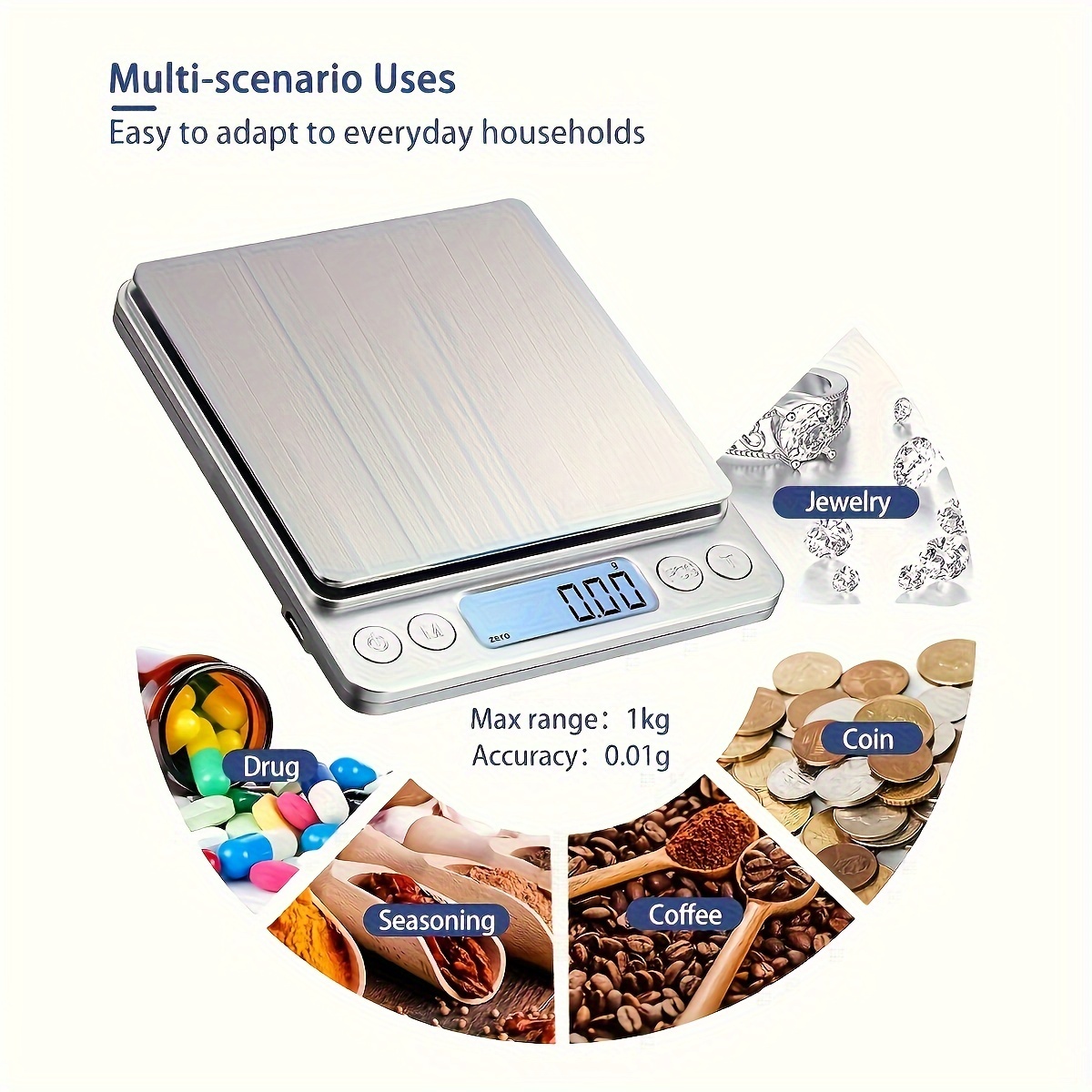 Mini Pocket Scale, 1kg x 0.01g Accuracy, Gram Scale Small Digital