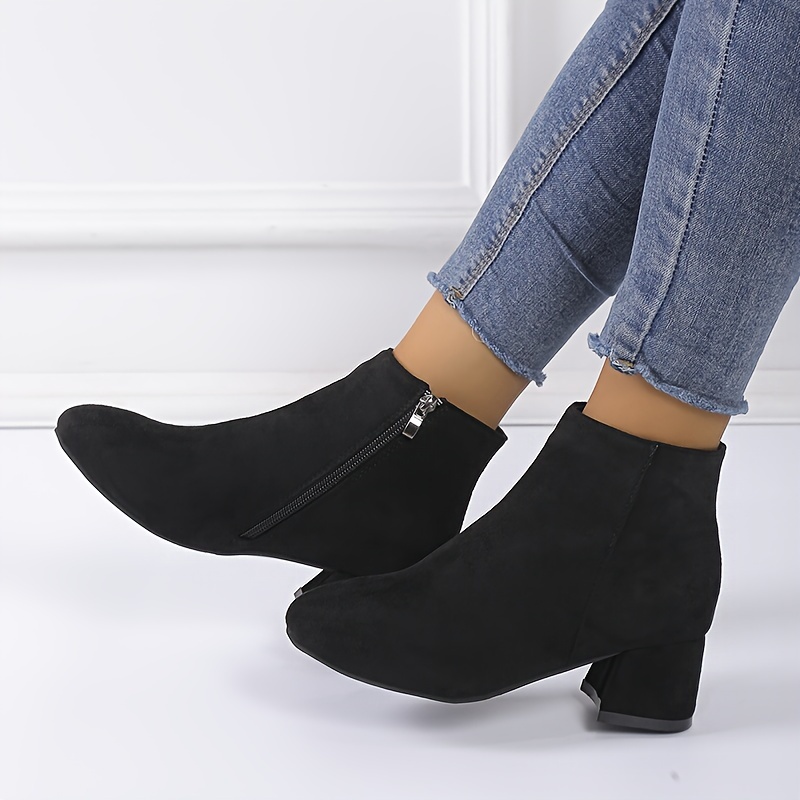 botas femininas de   grosso de cor  , botas casuais com zíper lateral, botas confortáveis ​​femininas