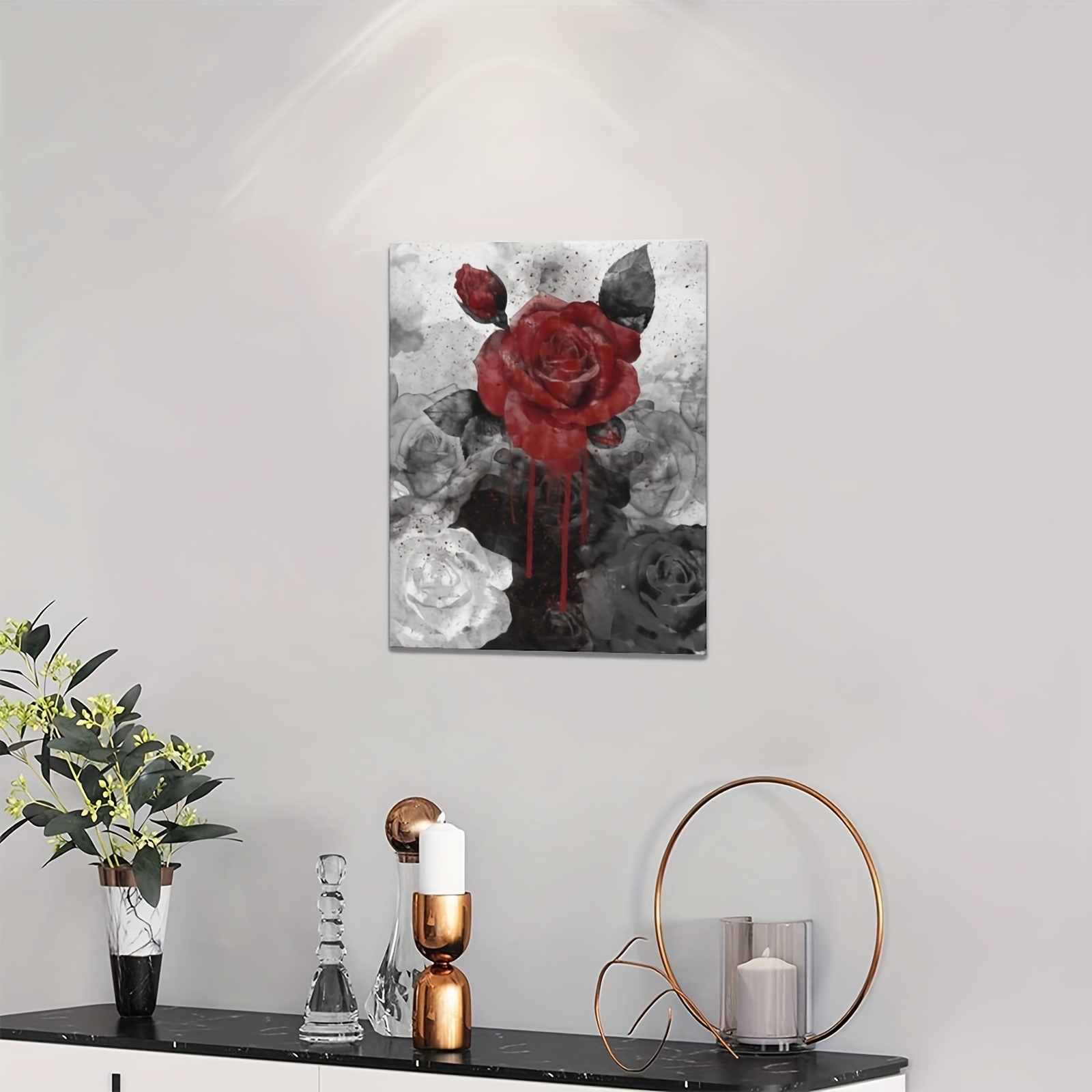 Vintage Rose Painting Canvas Wall Art, Retro Black And White Red Rose Flower  Ink Painting Picture Print, Modern Rose Wall Decor Floral Artwork Poster  For Living Room,bedroom Bathroom (unframed) Temu Australia