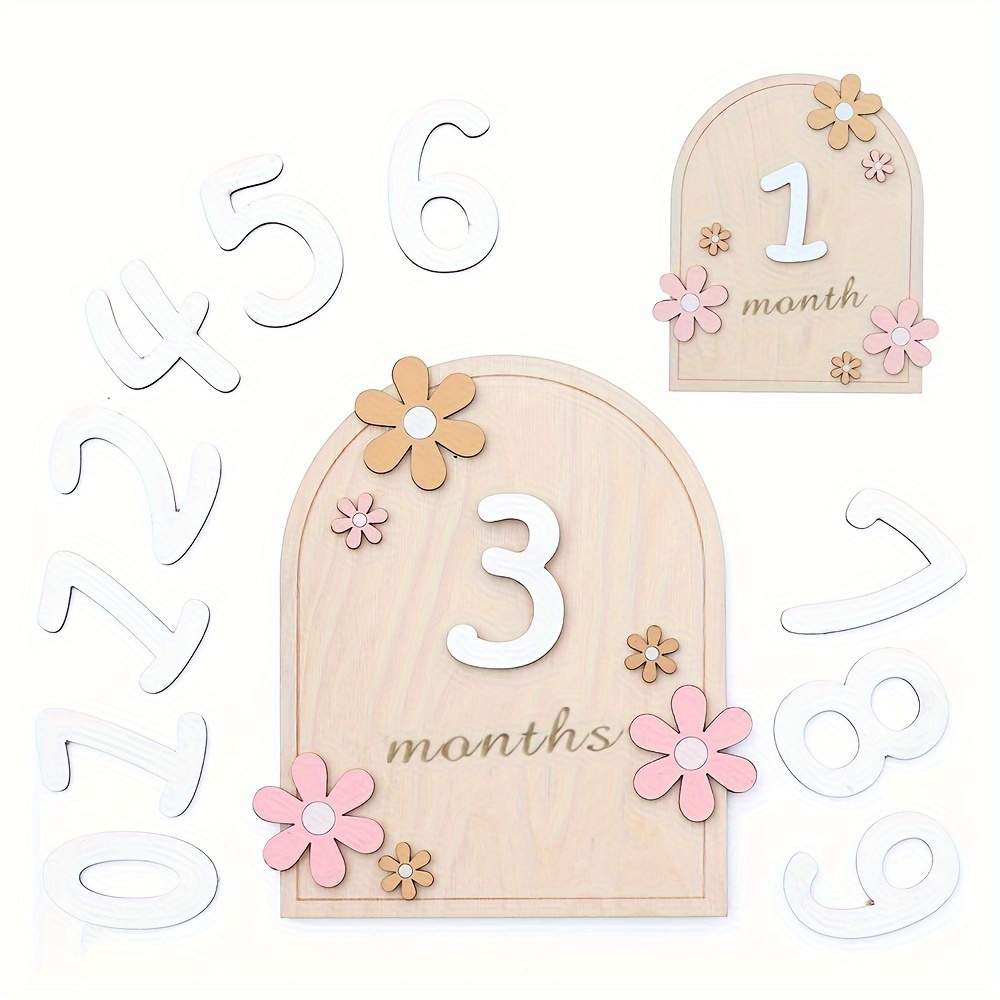 KINBOM 13pcs 10cm Carte Mensuelle en Bois Bebe, Marqueurs Jalons Mensuels  Ronds Recto Verso Sculpté Accessoires Photo Bébé Coffrets Cadeaux pour