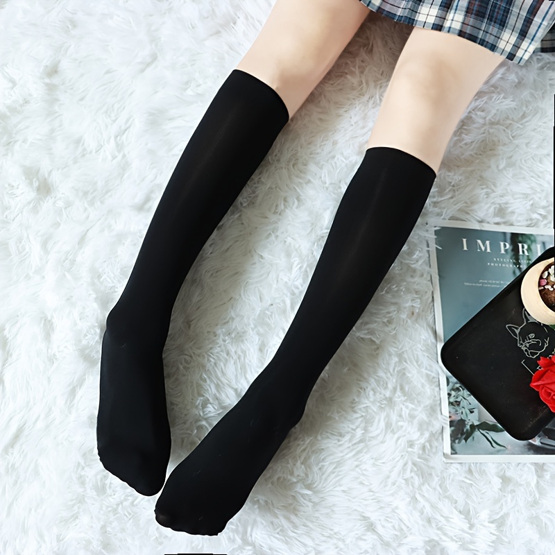 5 Pairs Solid Calf Socks Women's Knee High Stockings & Hosiery