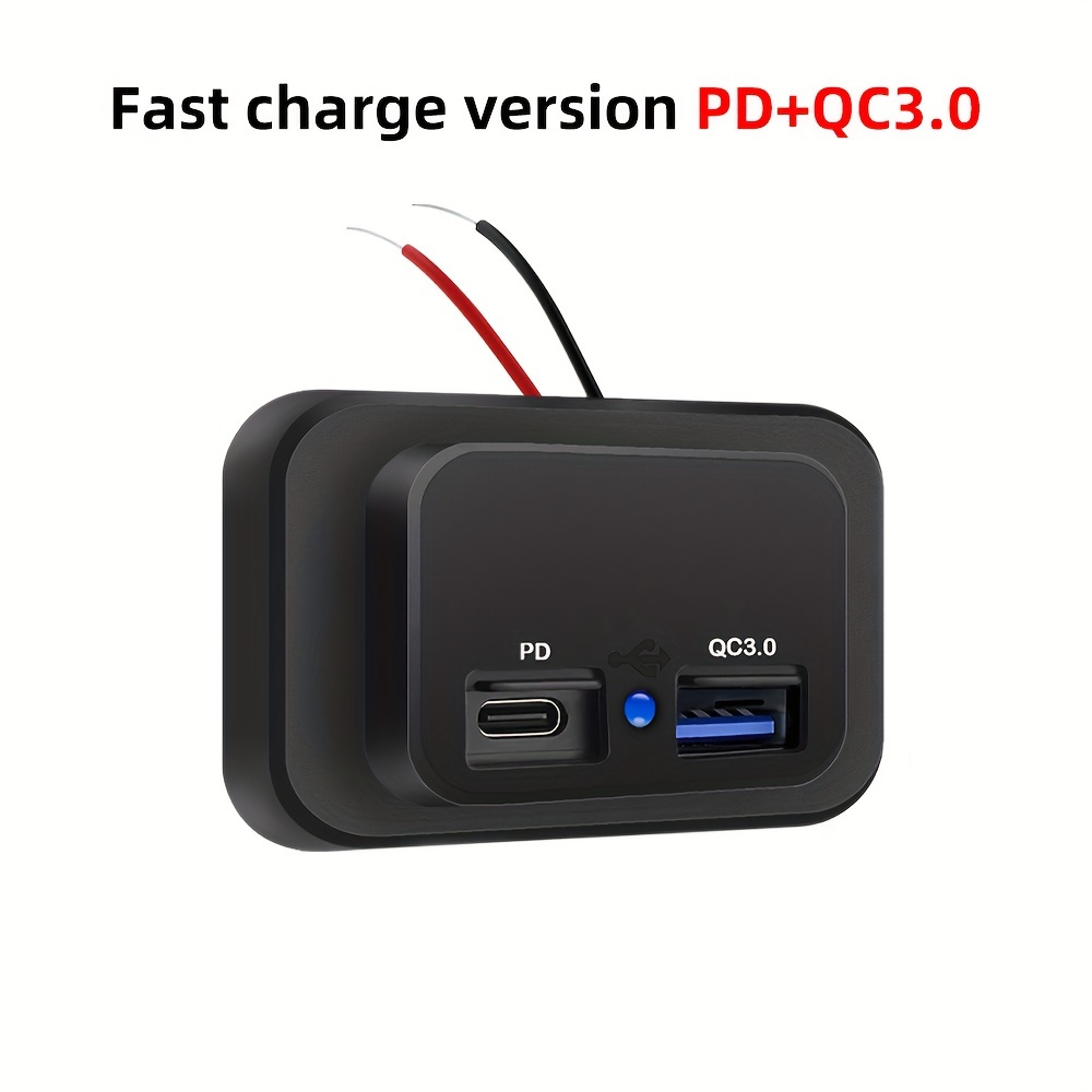 12V USB Outlet Wire USB Charger Multi Port, Dual PD3.0 USB-C and Quick  Charge3.0 Car USB Port Socket with Power Switch, Fast Charge for iPhone  iPad