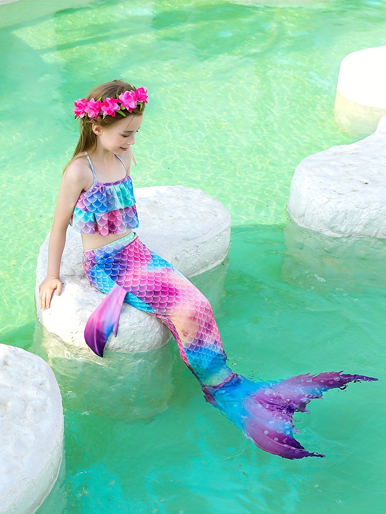 Vestido de sirena para niñas, ropa de playa de verano para niños, disfraz  de Cosplay para