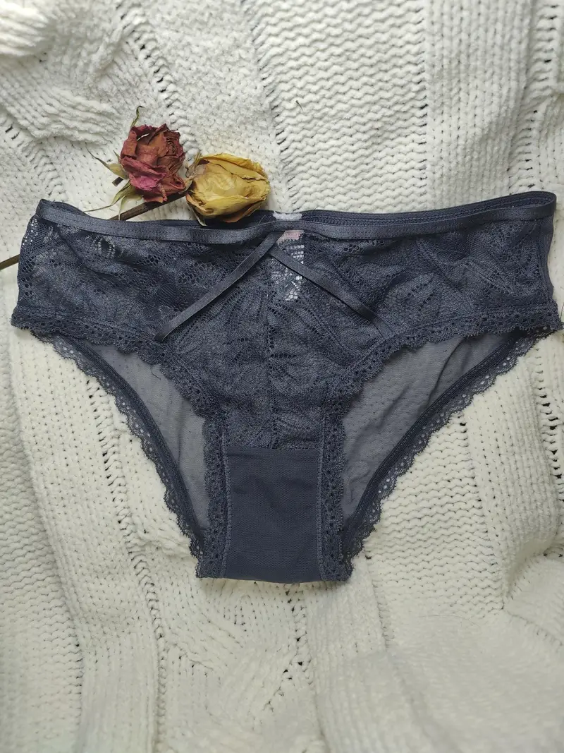 Floral Lace Mesh Briefs, Sexy Semi-sheer Intimates Panties, Women's  Lingerie & Underwear