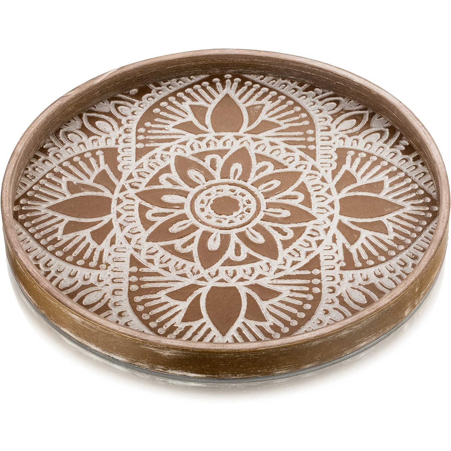 Round Wood Decorative Coffee Table Tray : Rustic Boho - Temu