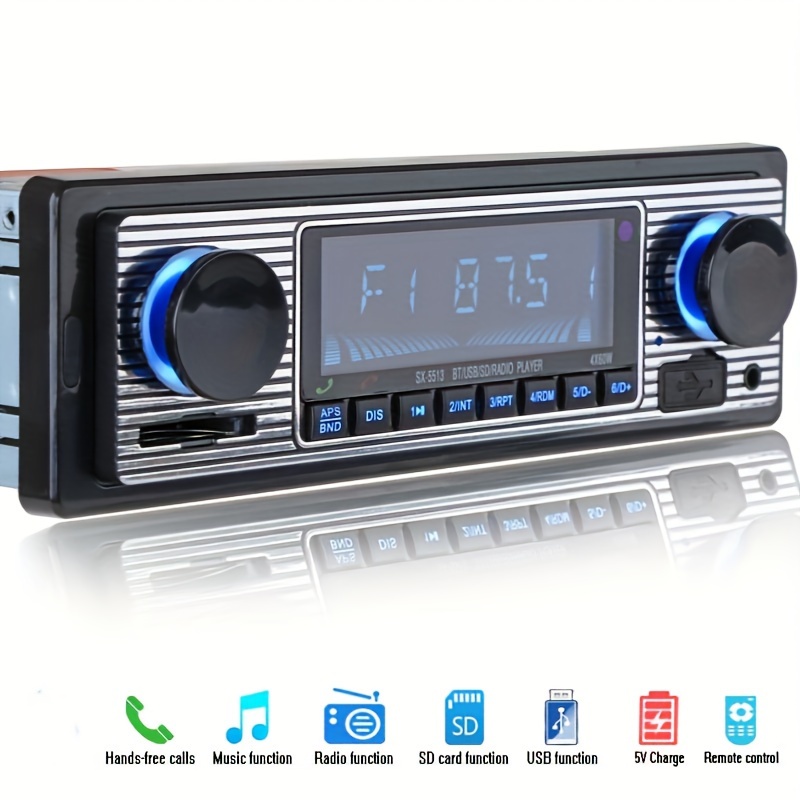 Reproductor MP3 para coche, 1 Din, 12V, Bluetooth, manos libres, Radio FM,  luces coloridas, reproduc Ticfox