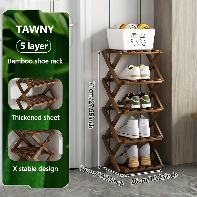 Bamboo Foldable Shoe Rack, Free Standing Shoe Organizer Storage Rack 