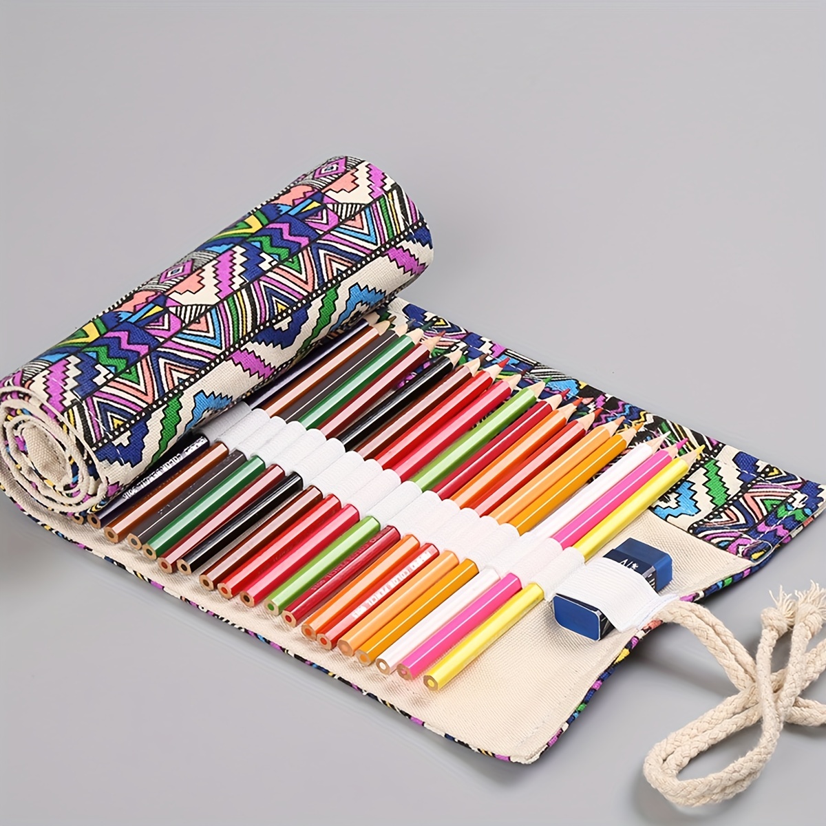 CreooGo Canvas Pencil Wrap, Pencils Roll Case Pouch Hold for 72