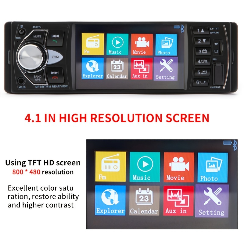 Bluetooth Car Radio, 4022D 4.1in HD LCD Touch Screen Car MP5 Radio Player  Car Stereo Hands Free Calling Support Reversing Image/USB/AUX/Memory  Card/FM