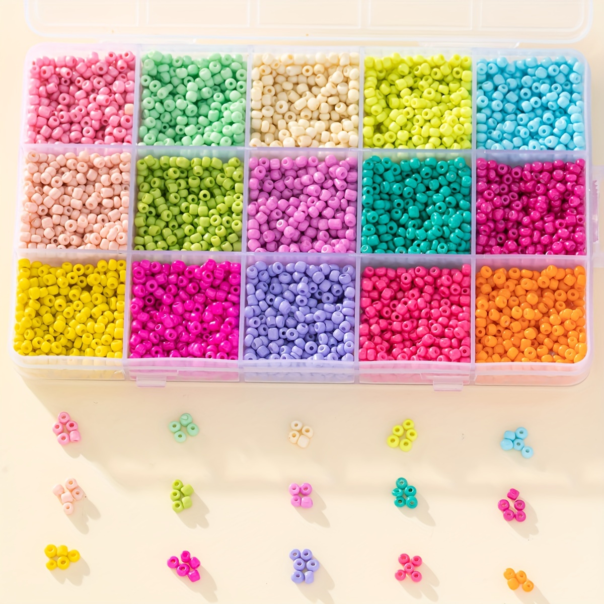 

15-grid 3mm Glass Pony Beads For Bracelet Necklace Waist Chain Making, 15 Colors Small Glass Seed Beads Kit With Plastic Storage Box For Jewelry Making