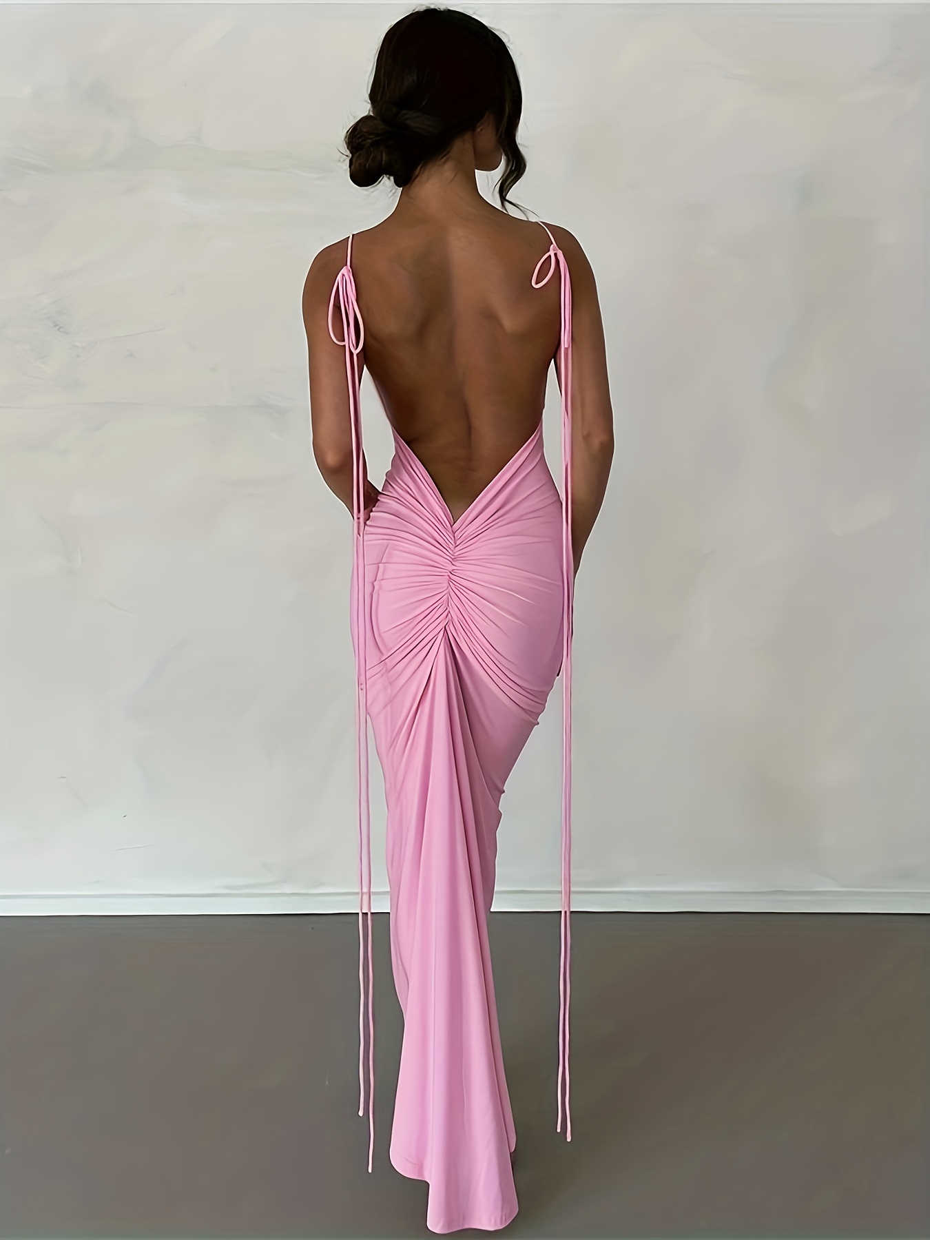 Plus Pink Mesh Ruched Lace Up Backless Asymmetrical Hem Boned