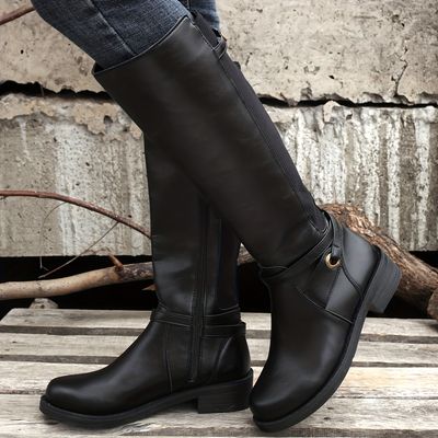 womens knitted stitching long boots round toe side zipper knee high hboots comfortable knight boots