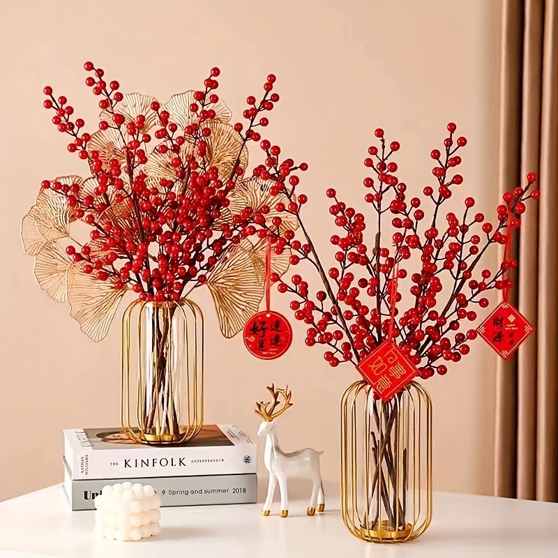 Artificial Red Berry Stems Plastic Fake Red Berry Stems - Temu