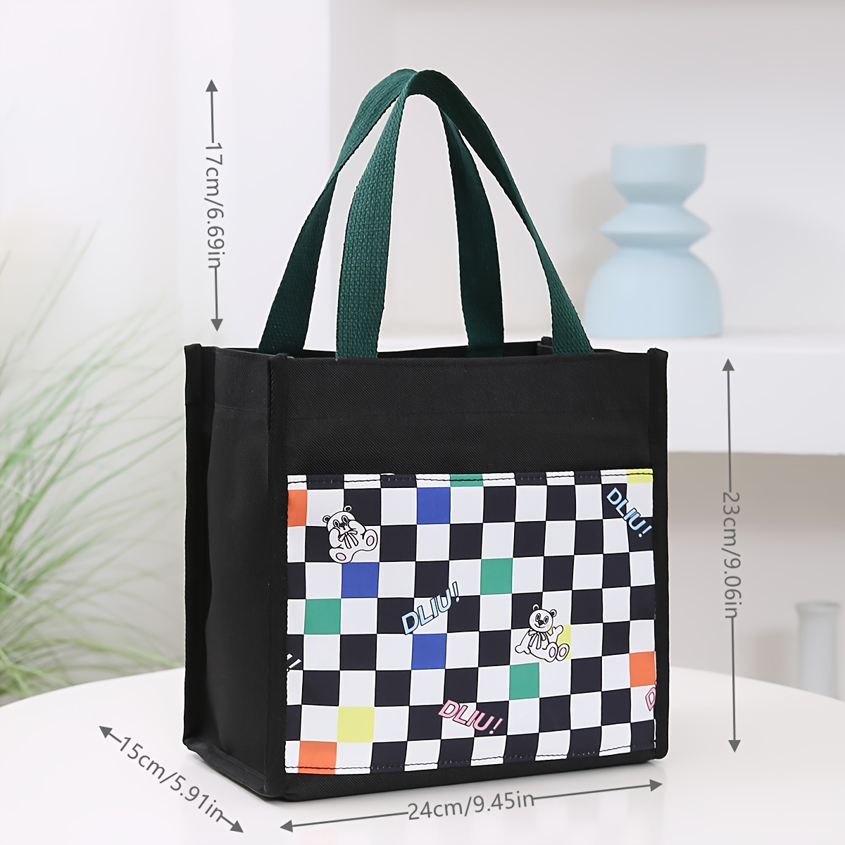 Portable Nylon Lunch Bag, Fashion Plaid Pattern Tote Bag, Women's Casual  Handbag & Shoulder Bag For School, Work, Picnic - Temu