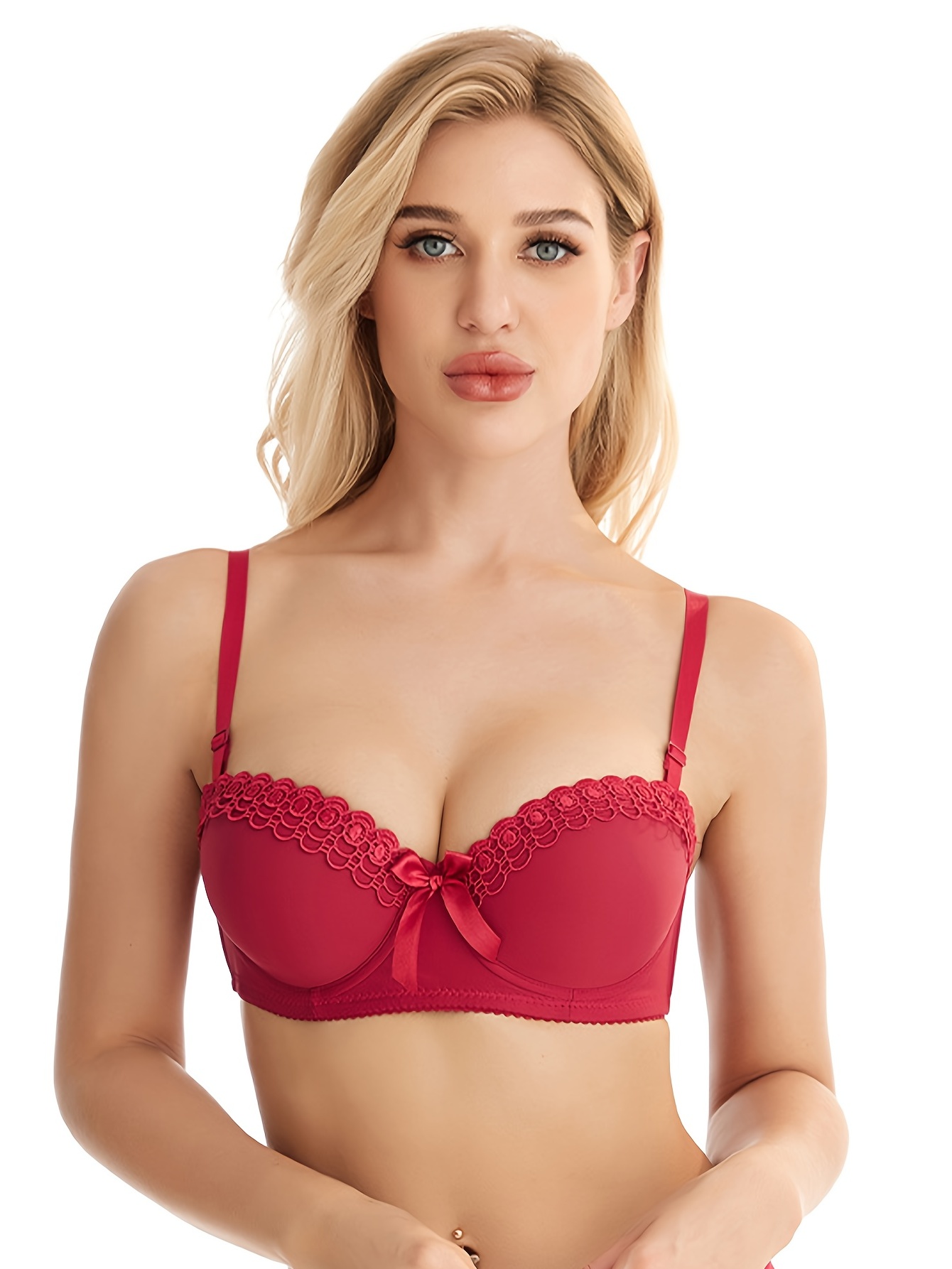 EXPRESS TRADERS Women Cotton Front Open Non Padded Non Wired Full Coverage  Everyday Bra (Blue-Red)