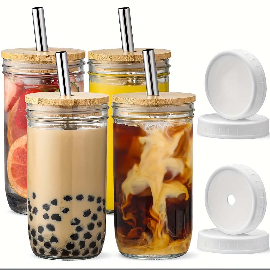 2 PACK: Reusable Bubble Tea Cup With Bamboo Lid, Bubble Tea and