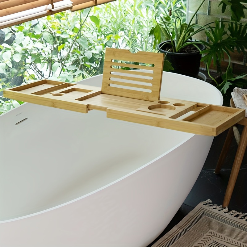 Adjustable Bamboo Bath Caddy Tray With Free Soap Dish - Temu