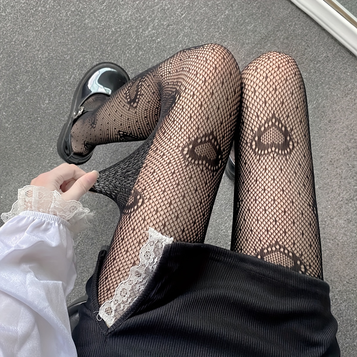 Heart Print Fishnet Tights, Breathable Sexy High Waist Hollow Out Mesh  Pantyhose, Women's Stockings & Hosiery