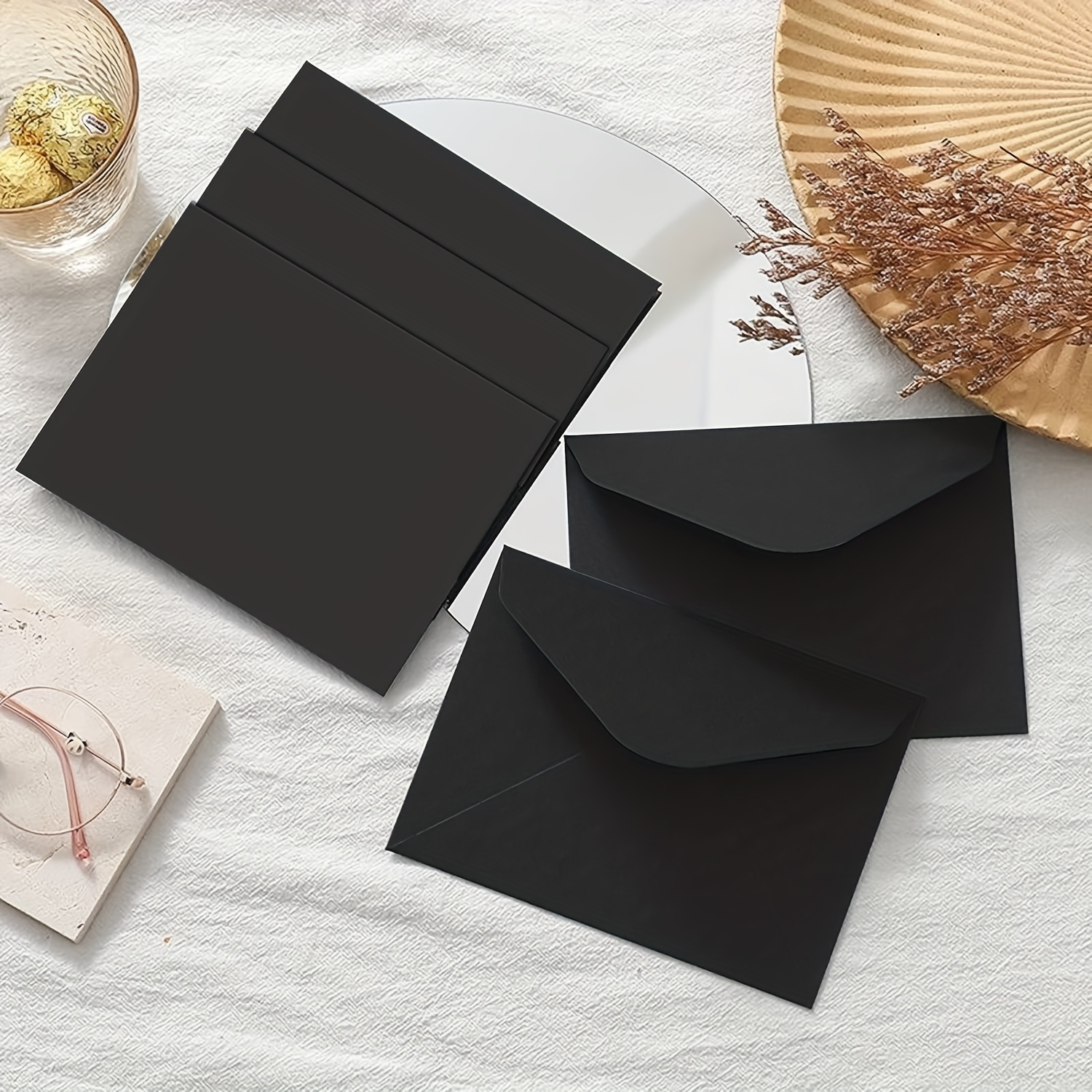 50 Pack Black Envelopes - Bulk Black 5x7 Envelopes for Invitations,  Wedding, Graduation, Birthday, Greeting Cards (A7, Square Flap)