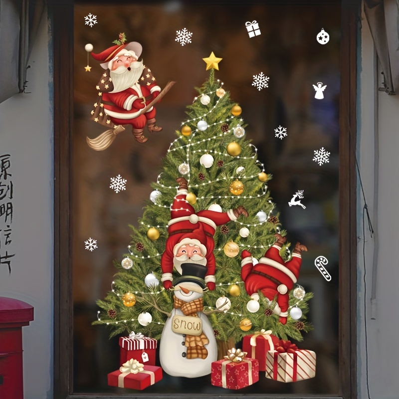 New Christmas Window Glass Stickers Cute Santa Claus Gold - Temu