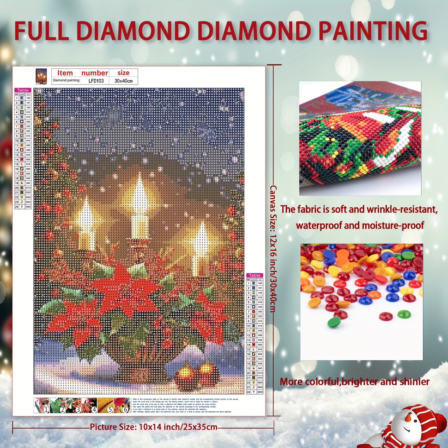 Christmas Artificial Diamond Painting Kits, Christmas Candlestick