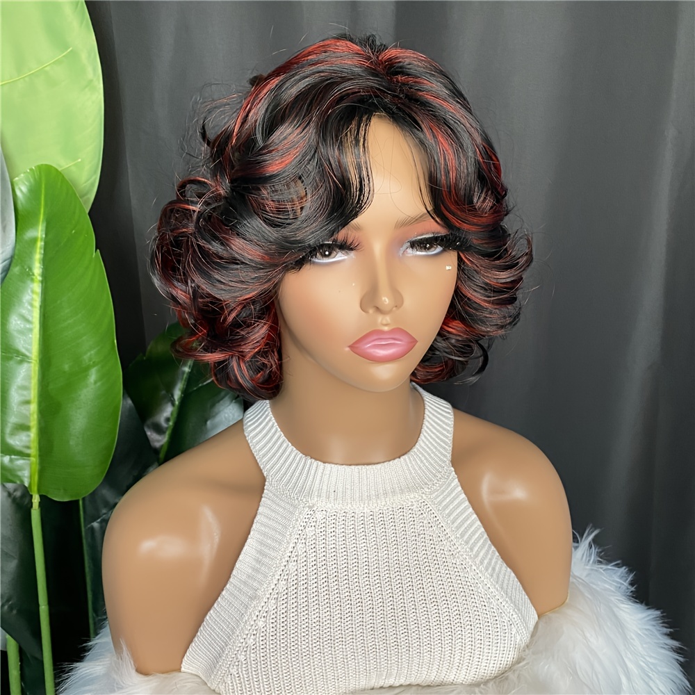 Natural Looking Short Curly Bob Wig Black Red Synthetic Hair Temu