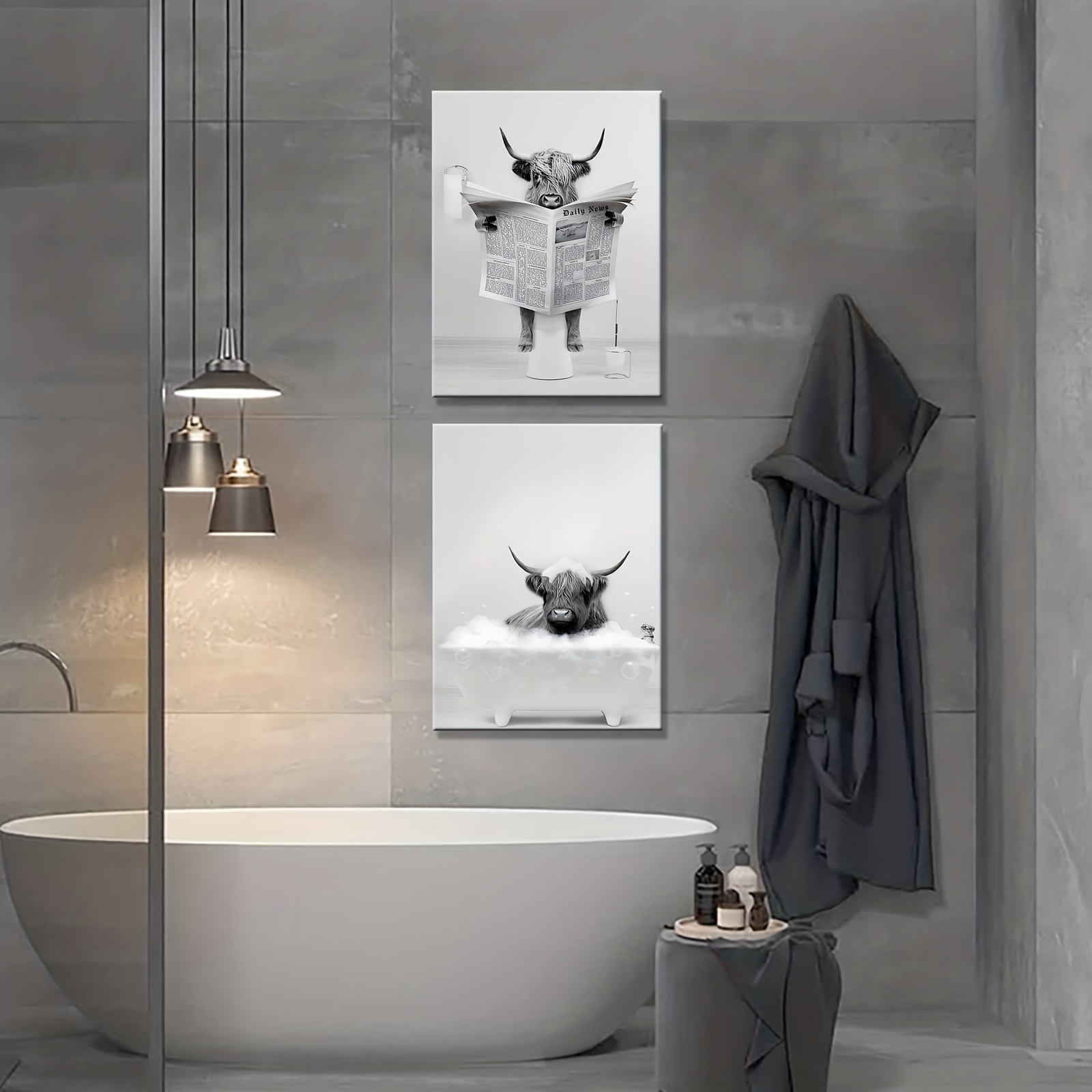 Une Peinture En Noir Et Blanc D'une Vache Dans Une Baignoire Avec