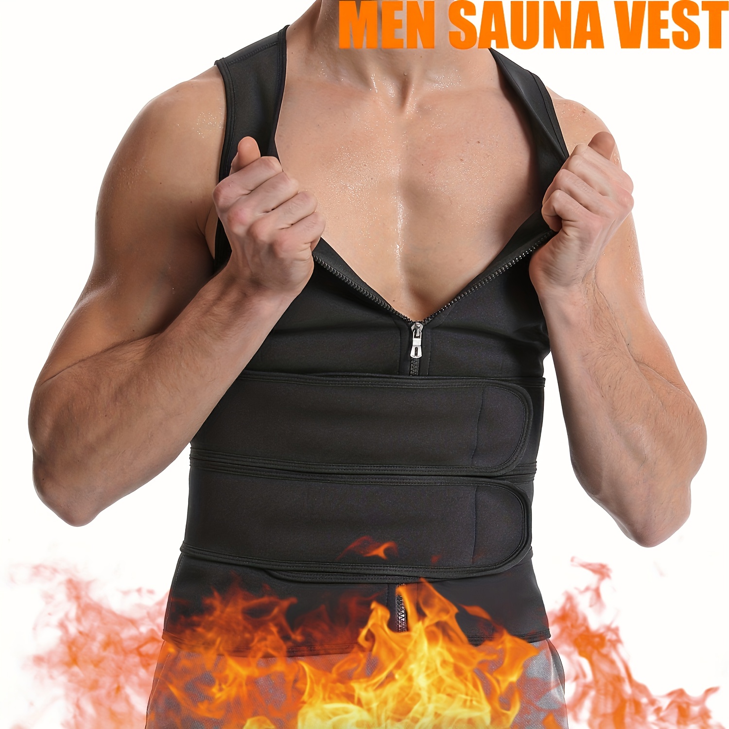 Neoprene Sauna Suit For Men, Waist Trainer With Zipper, Sweat Vest With  Adjustable Waist Trimmer Belt
