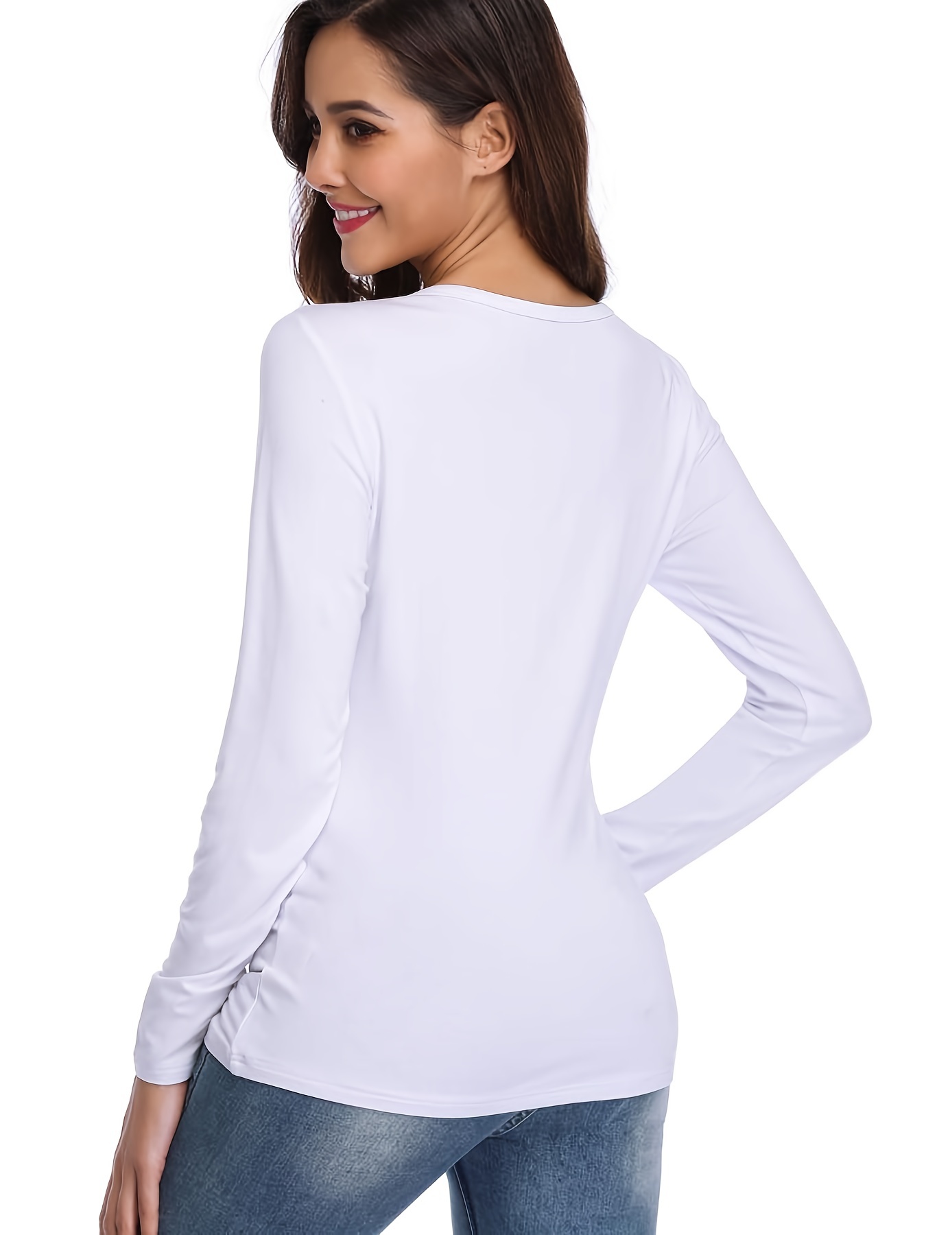 Solid Crew Neck T-shirt, Casual Long Sleeve Lim Top For Spring & Fall, Women's Clothing