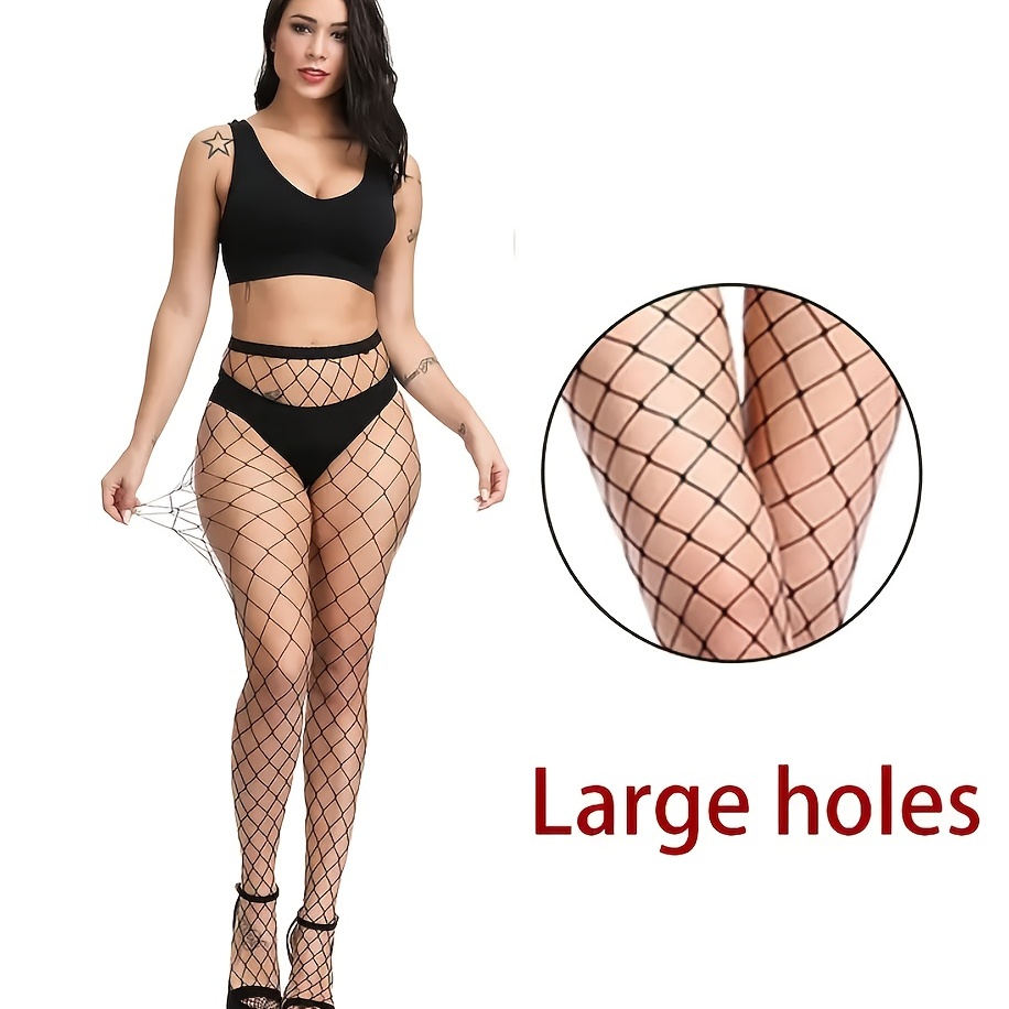 Sexy Black Fishnet Tights, Hollow Out High Waist Sheer Footed Pantyhose,  Women's Stocking & Hosiery