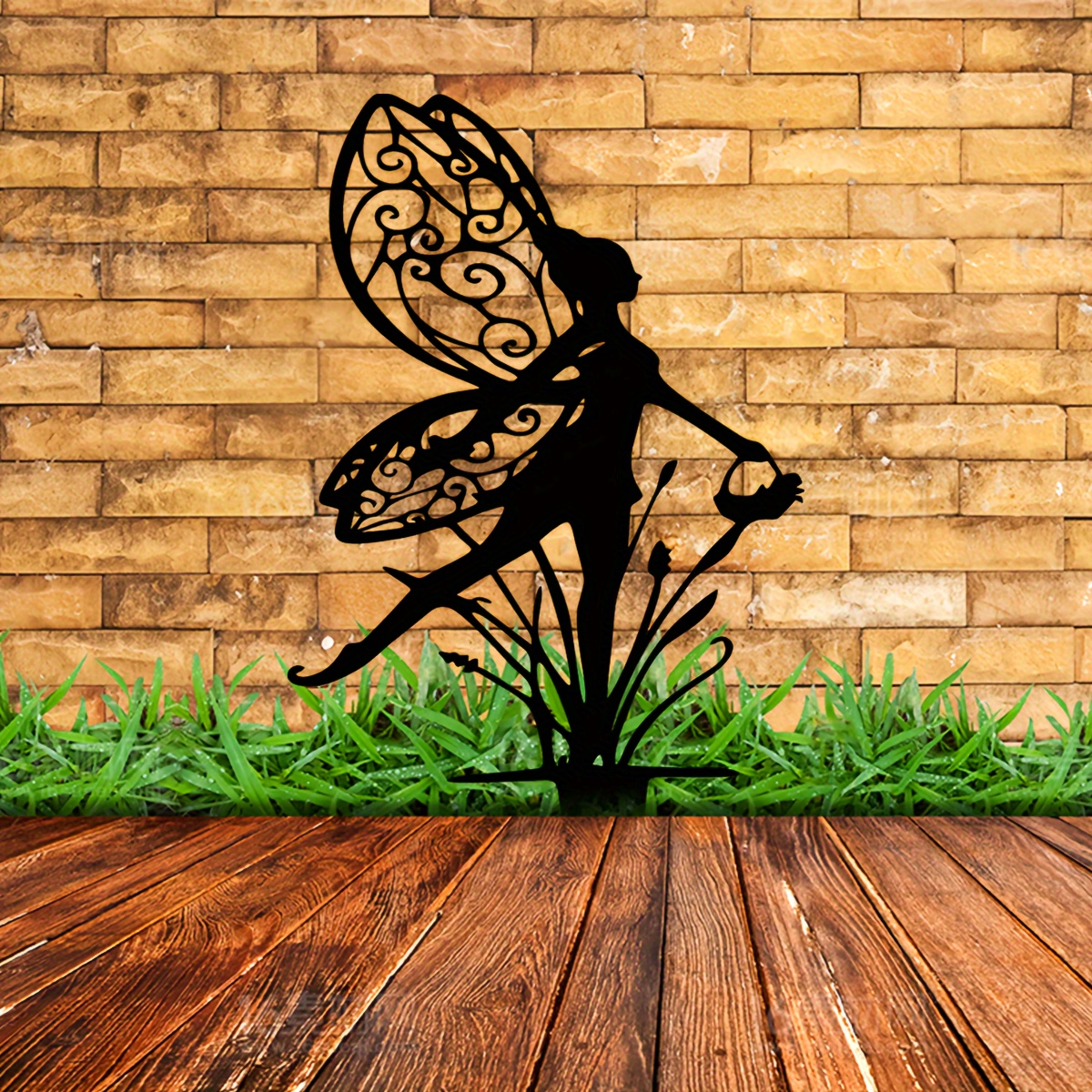 

1pc, Creative Flower Fairy Elf Artwork Insert Decoration Ornament Outdoor Yard Metal Iron Craft, Yard Decor
