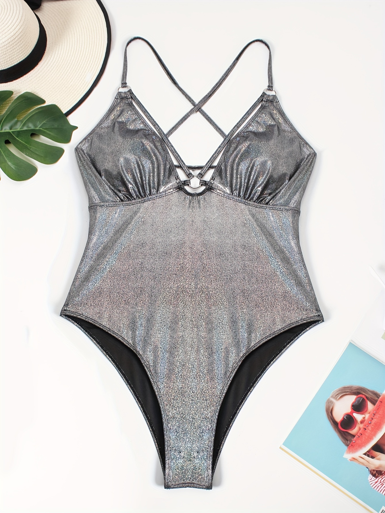 Plus Fish Scale Knot Front One Piece Swimsuit