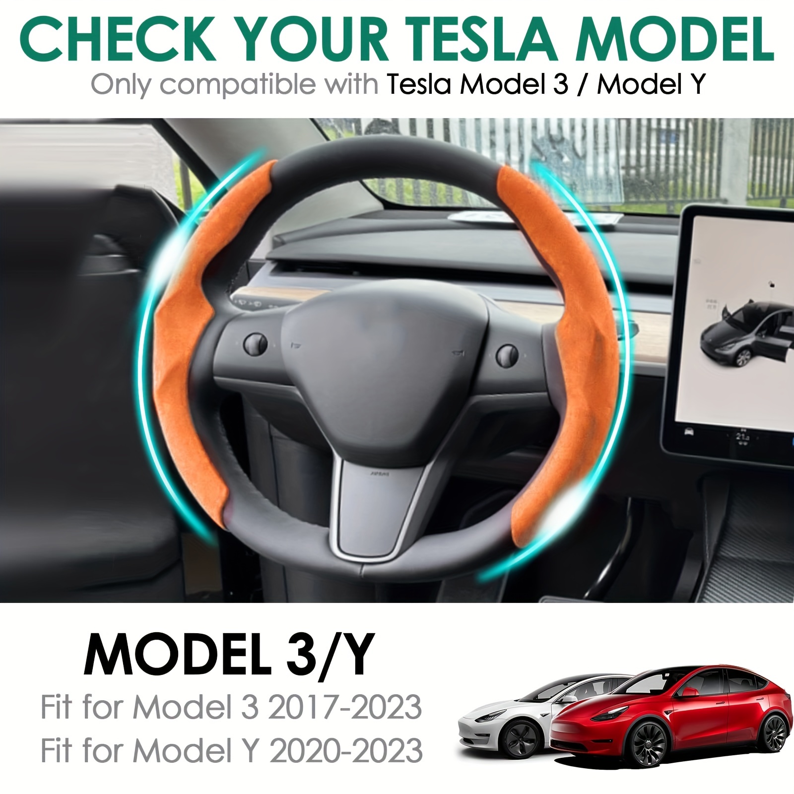 Funda para volante de coche cosida a mano, compatible con Tesla Model 3  2015-2020 Modelo Y 2019 2020 Accesorios de coche DIY (1 rosca gris)
