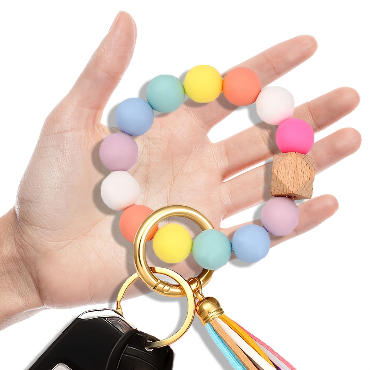 Key Ring Bracelet Wristlet Keychain Silicone Beaded House Car Keys